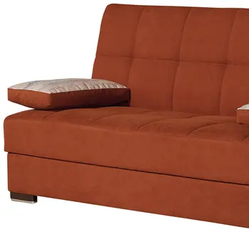 75" Orange Chenille Convertible Futon Sleeper Sofa And Toss Pillows With Storage