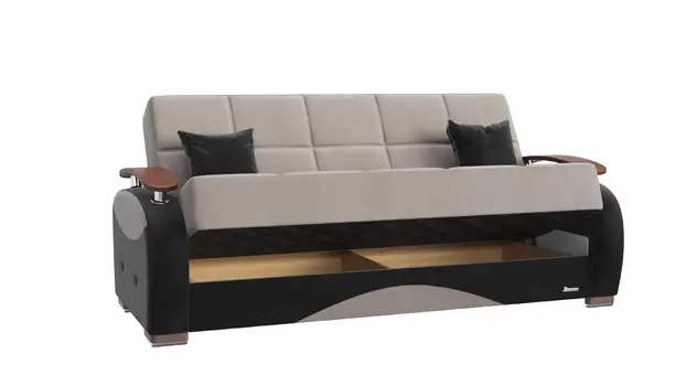 84" Gray Microfiber Convertible Futon Sleeper Sofa And Toss Pillows With Storage