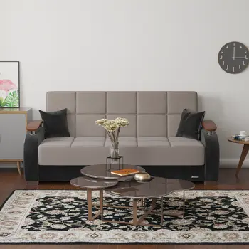 84" Gray Microfiber Convertible Futon Sleeper Sofa And Toss Pillows With Storage