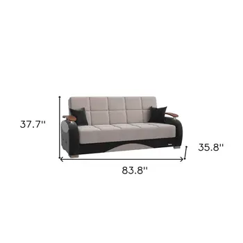 84" Gray Microfiber Convertible Futon Sleeper Sofa And Toss Pillows With Storage