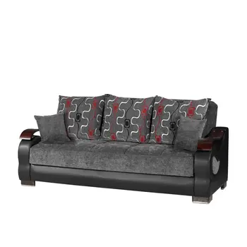 87" Gray Chenille Convertible Futon Sleeper Sofa And Toss Pillows With Storage