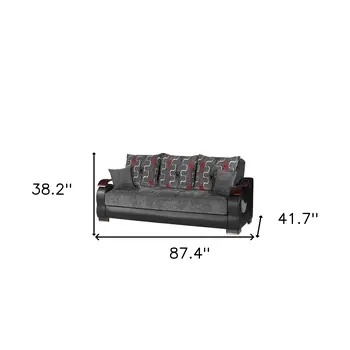 87" Gray Chenille Convertible Futon Sleeper Sofa And Toss Pillows With Storage