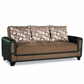 90" Brown Chenille Convertible Futon Sleeper Sofa And Toss Pillows With Storage