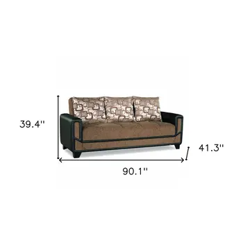 90" Brown Chenille Convertible Futon Sleeper Sofa And Toss Pillows With Storage