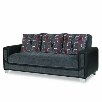 90" Gray Chenille Convertible Futon Sleeper Sofa And Toss Pillows With Storage