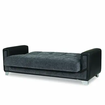 90" Gray Chenille Convertible Futon Sleeper Sofa And Toss Pillows With Storage