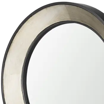 22" Champagne And Dark Brown Metal And Solid Wood Round Accent Mirror