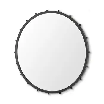 44" Black Round Metal Framed Accent Mirror