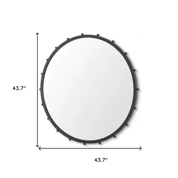 44" Black Round Metal Framed Accent Mirror