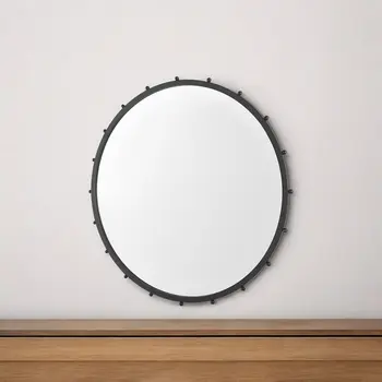 44" Black Round Metal Framed Accent Mirror
