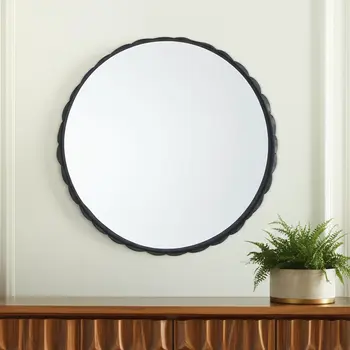 30" Black Metal Scalloped Accent Mirror
