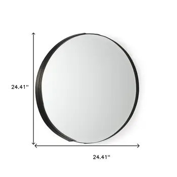 24" Black Metal Round Accent Mirror