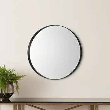 24" Black Metal Round Accent Mirror