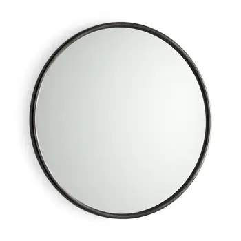 36" Black Metal Round Accent Mirror