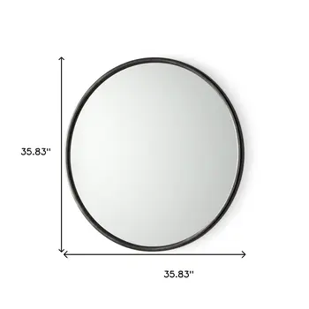 36" Black Metal Round Accent Mirror