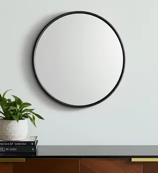 36" Black Metal Round Accent Mirror