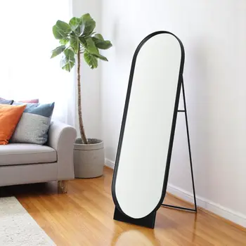 67" Black Metal Oval Freestanding Accent Mirror