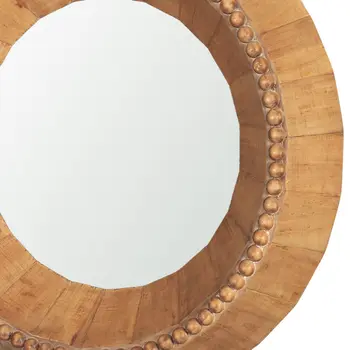 30" Brown Solid Wood Round Accent Mirror