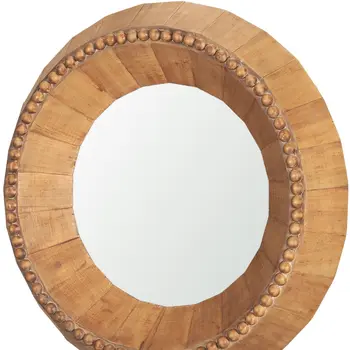 30" Brown Solid Wood Round Accent Mirror