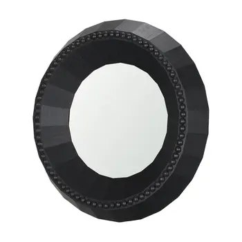 30" Black Solid Wood Round Accent Mirror