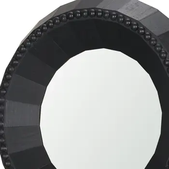 30" Black Solid Wood Round Accent Mirror