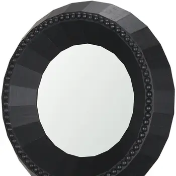 30" Black Solid Wood Round Accent Mirror