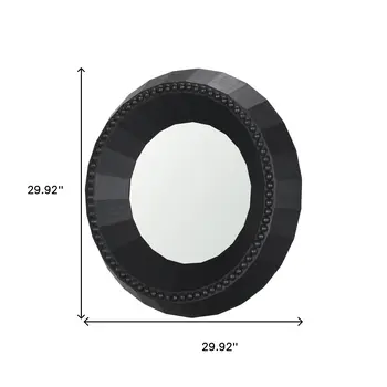 30" Black Solid Wood Round Accent Mirror