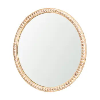 30" Brown Solid Wood Round Accent Mirror