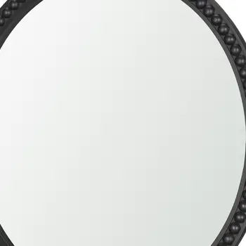 30" Black Solid Wood Round Accent Mirror