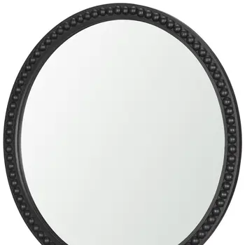 30" Black Solid Wood Round Accent Mirror