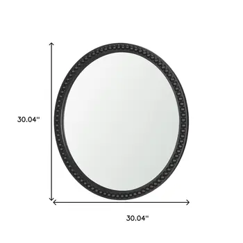 30" Black Solid Wood Round Accent Mirror