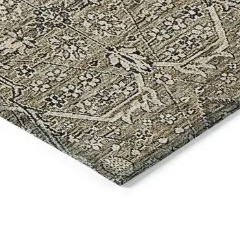 8' Khaki Round Floral Washable Indoor Outdoor Area Rug