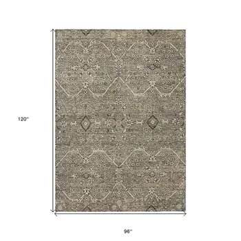 8' X 10' Khaki Floral Washable Indoor Outdoor Area Rug