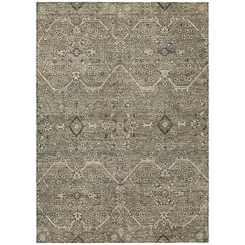 8' X 10' Khaki Floral Washable Indoor Outdoor Area Rug