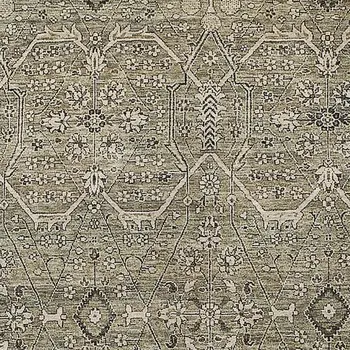 9' X 12' Khaki Floral Washable Indoor Outdoor Area Rug