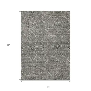 3' X 5' Pewter Floral Washable Indoor Outdoor Area Rug