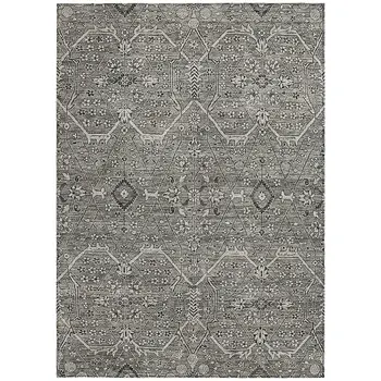 5' X 8' Pewter Floral Washable Indoor Outdoor Area Rug