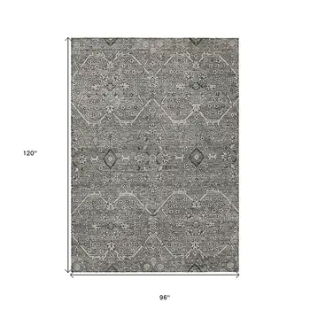 8' X 10' Pewter Floral Washable Indoor Outdoor Area Rug