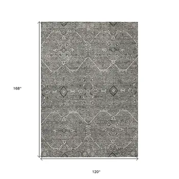 10' X 14' Pewter Floral Washable Indoor Outdoor Area Rug
