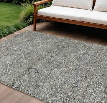 10' X 14' Pewter Floral Washable Indoor Outdoor Area Rug