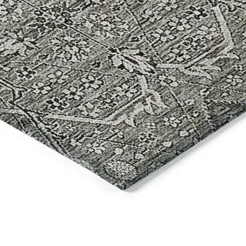10' X 14' Pewter Floral Washable Indoor Outdoor Area Rug