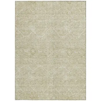 3' X 5' Beige Floral Washable Indoor Outdoor Area Rug