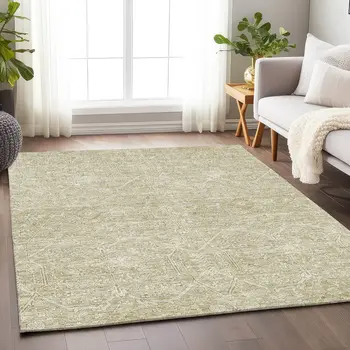 3' X 5' Beige Floral Washable Indoor Outdoor Area Rug