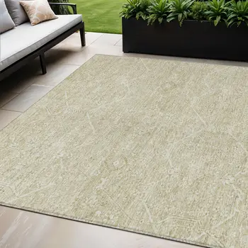 5' X 8' Beige Floral Washable Indoor Outdoor Area Rug