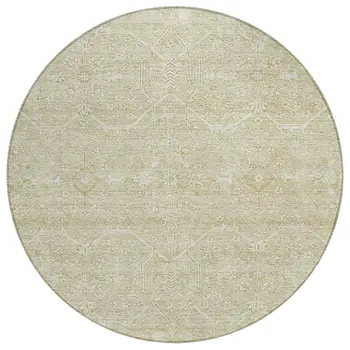 8' Beige Round Floral Washable Indoor Outdoor Area Rug