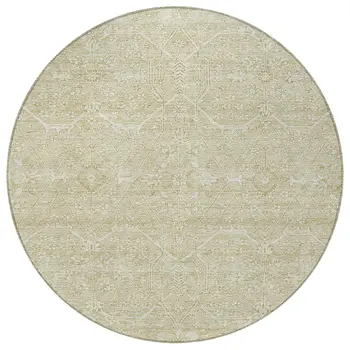 8' Beige Round Floral Washable Indoor Outdoor Area Rug