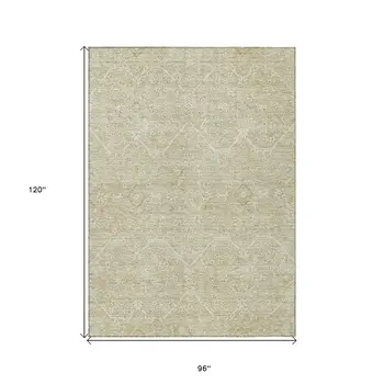 8' X 10' Beige Floral Washable Indoor Outdoor Area Rug