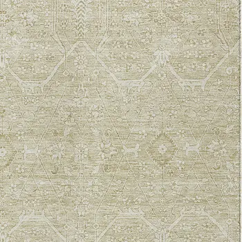 8' X 10' Beige Floral Washable Indoor Outdoor Area Rug