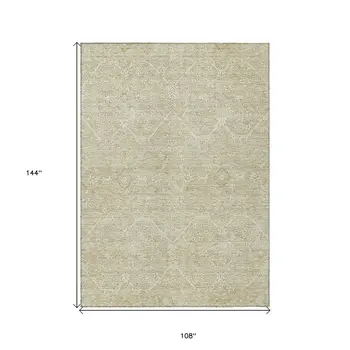 9' X 12' Beige Floral Washable Indoor Outdoor Area Rug