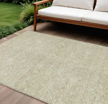 9' X 12' Beige Floral Washable Indoor Outdoor Area Rug